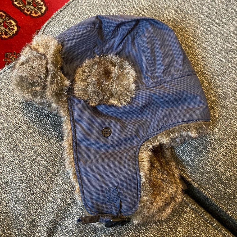 Navy blue fur trapper hat